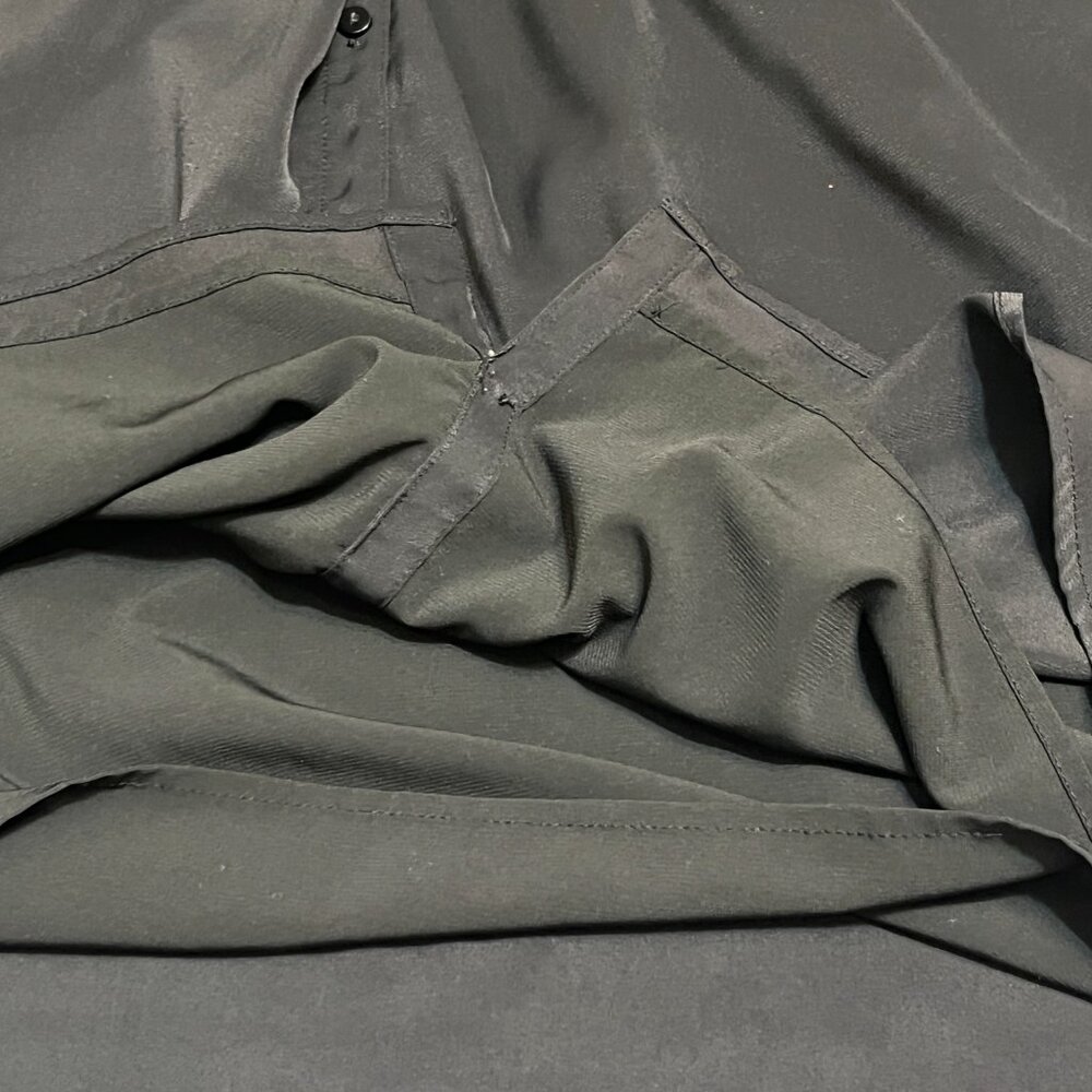 Abercrombie & Fitch Black Satin Knot‐Front Shirt Dress L | Long Sleeve Collared - Picture 10 of 10
